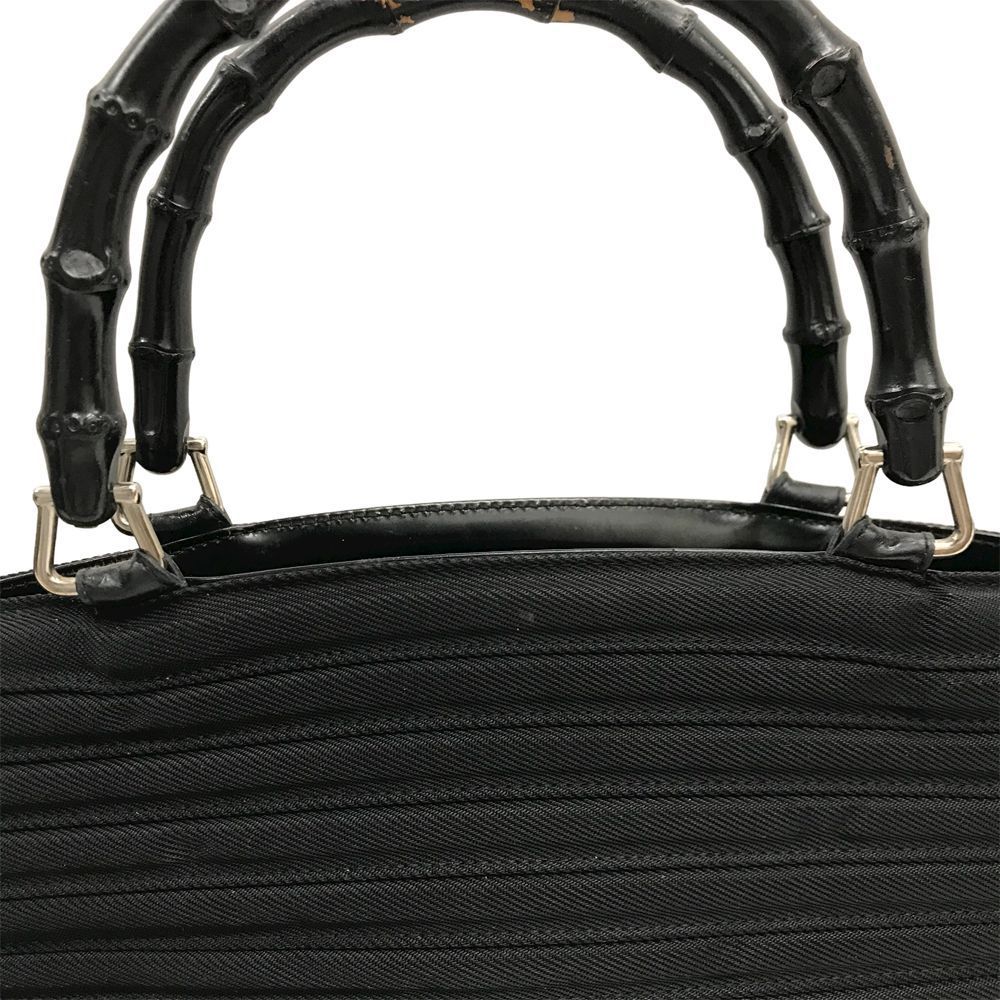 Gucci Bamboo Shoulder Bag Diagonal Black Canvas Enamel Detachable Strap - Picture 11 of 16